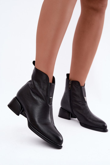 Botines aislados para mujer de cuero natural con tacones bajos Vinceza negros 2