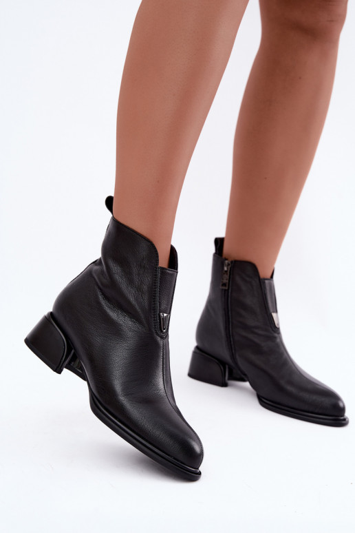 Botines aislados para mujer de cuero natural con tacones bajos Vinceza negros