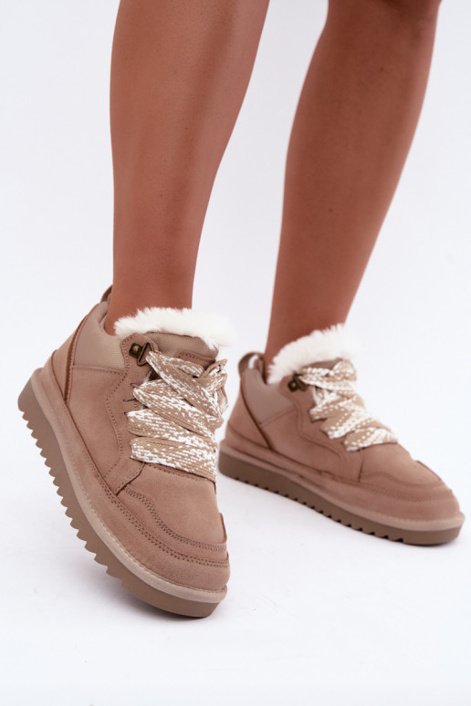 Botas de nieve de ante sintético con pelo y cordones Vinceza arena