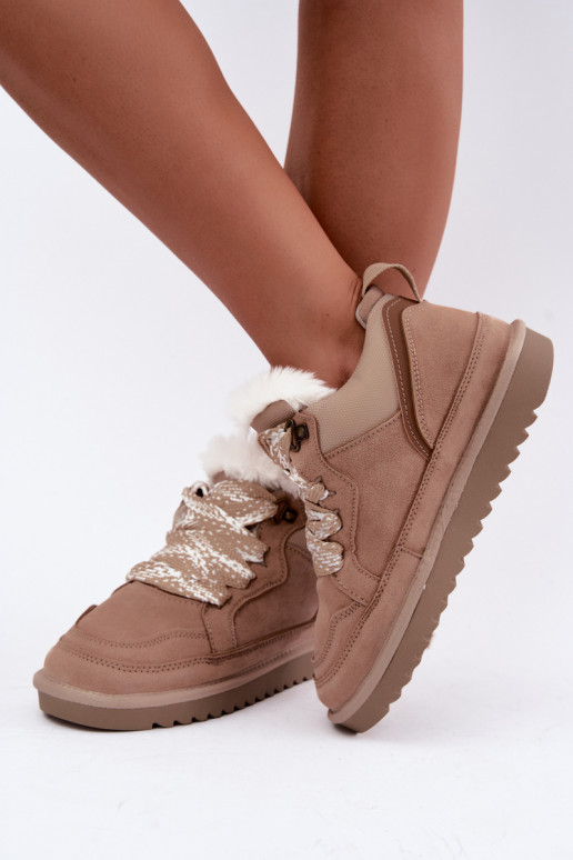 Botas de nieve de ante sintético con pelo y cordones Vinceza arena