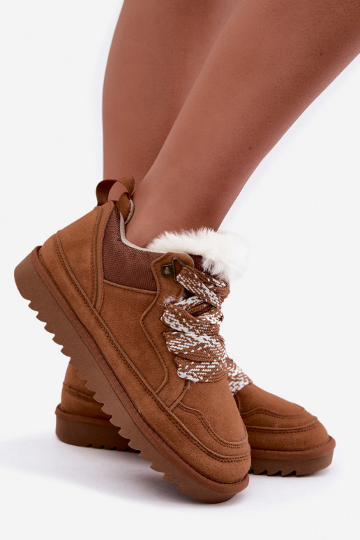Botas de nieve de ante sintético con pelo y cordones Vinceza marrón