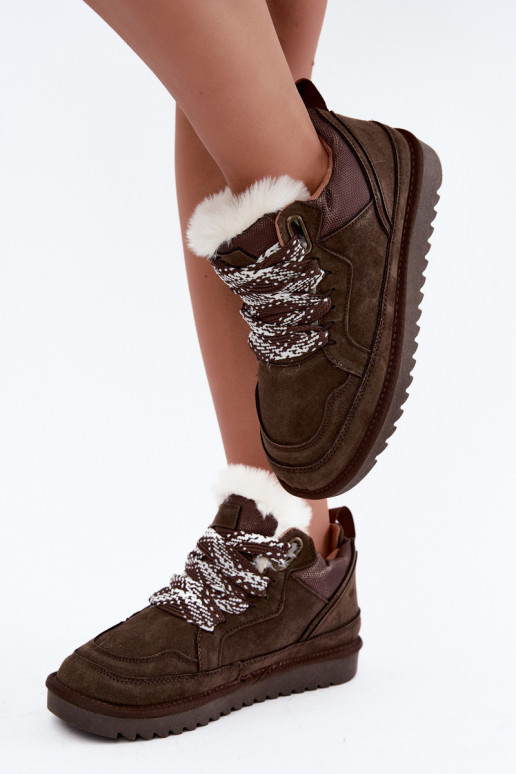Botas de nieve de ante sintético con pelo y cordones Vinceza 97974 en color chocolate