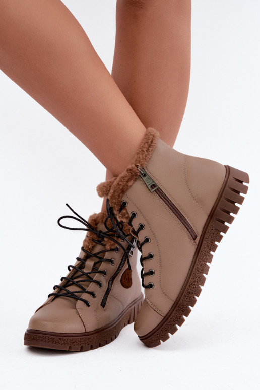Botines de mujer aislados en piel natural Vinceza 133123 en color arena