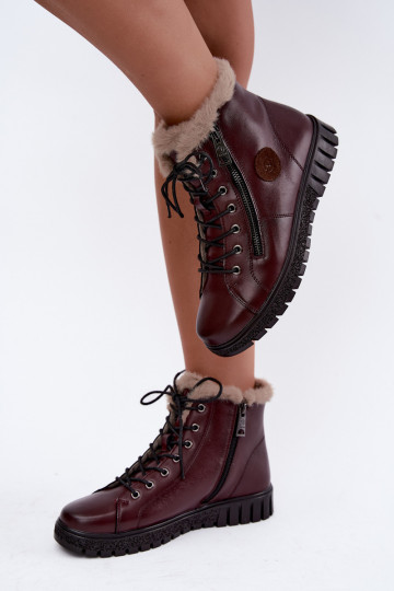 Botines de mujer aislados en piel natural Vinceza 133123 en color burdeos