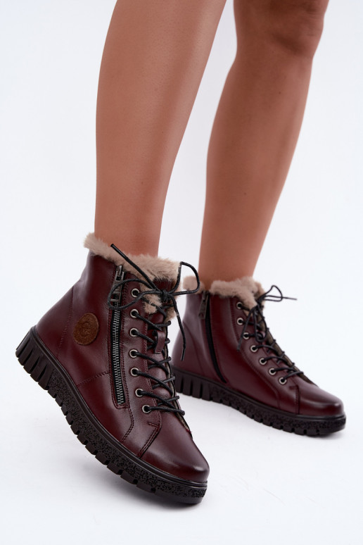 Botines de mujer aislados en piel natural Vinceza 133123 en color burdeos