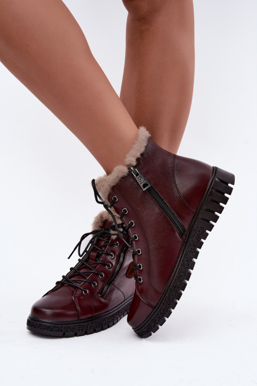 Botines de mujer aislados en piel natural Vinceza 133123 en color burdeos