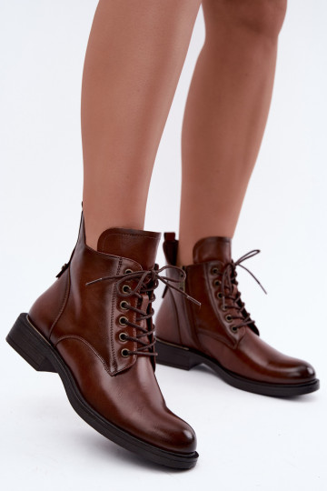 Botines aislados con tacones anchos 58677 en color marrón
