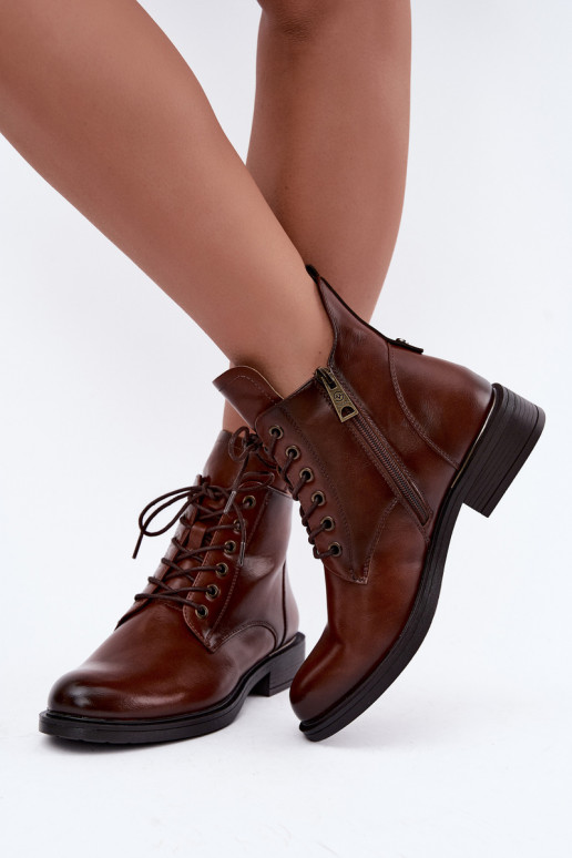 Botines aislados con tacones anchos 58677 en color marrón