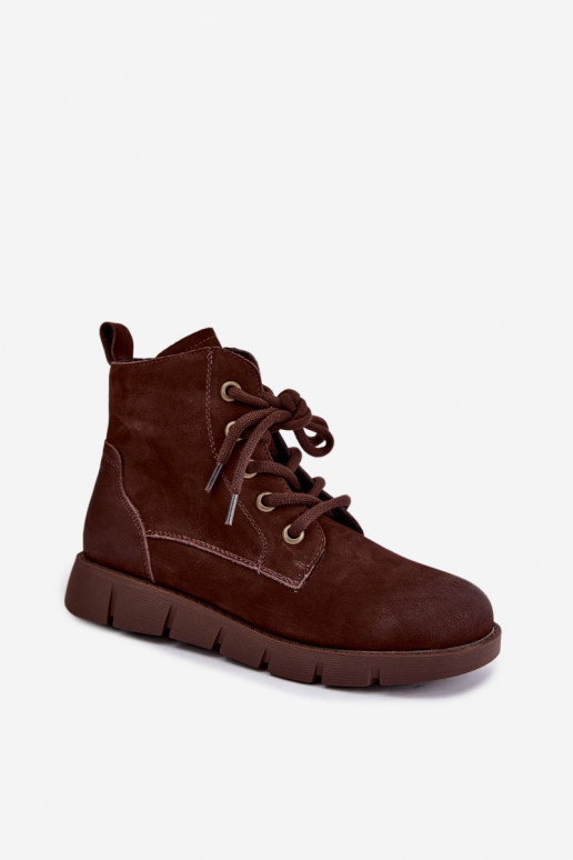 Botines aislados de cuero natural con cordones Vinceza 67040 en color chocolate
