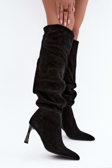 Botas altas de ante sintético Slouchy con tacones finos Vinceza 89170 en color negro