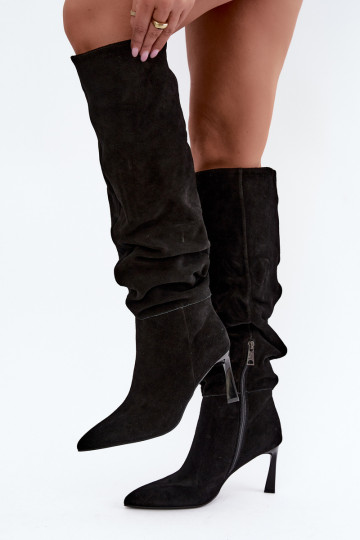 Botas altas de ante sintético Slouchy con tacones finos Vinceza 89170 en color negro 2