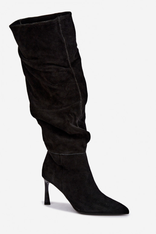 Botas altas de ante sintético Slouchy con tacones finos Vinceza 89170 en color negro