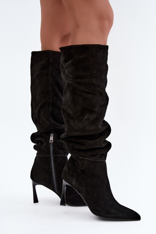 Botas altas de ante sintético Slouchy con tacones finos Vinceza 89170 en color negro