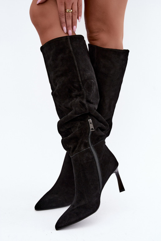 Botas altas de ante sintético Slouchy con tacones finos Vinceza 89170 en color negro