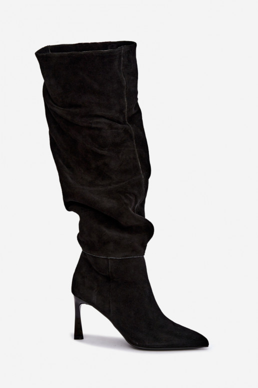Botas altas de ante sintético Slouchy con tacones finos Vinceza 89170 en color negro