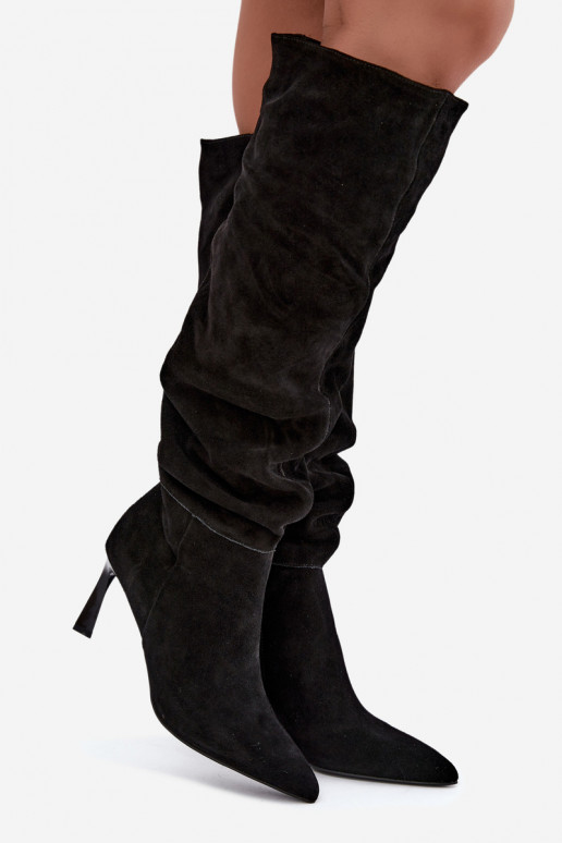 Botas altas de ante sintético Slouchy con tacones finos Vinceza 89170 en color negro