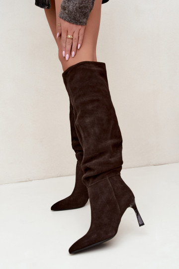 Botas altas de ante sintético Slouchy con tacones finos Vinceza 89170 en color chocolate