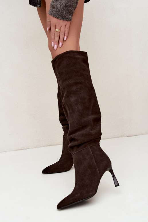 Botas altas de ante sintético Slouchy con tacones finos Vinceza 89170 en color chocolate