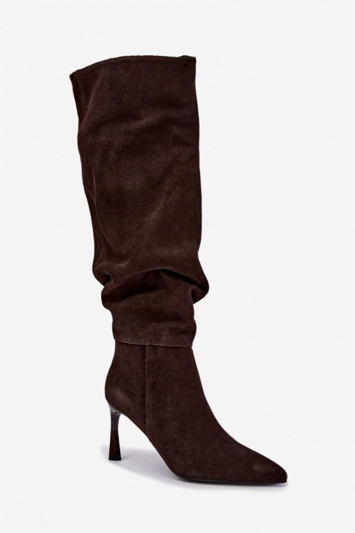 Botas altas de ante sintético Slouchy con tacones finos Vinceza 89170 en color chocolate