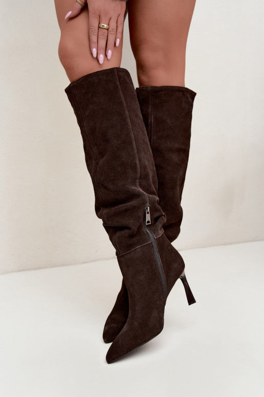 Botas altas de ante sintético Slouchy con tacones finos Vinceza 89170 en color chocolate