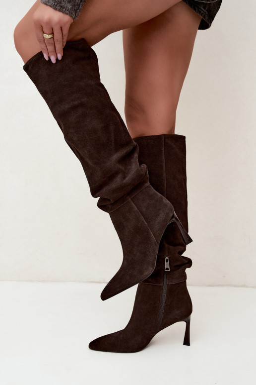 Botas altas de ante sintético Slouchy con tacones finos Vinceza 89170 en color chocolate