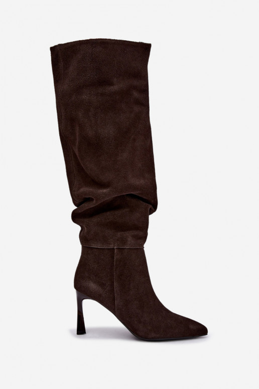 Botas altas de ante sintético Slouchy con tacones finos Vinceza 89170 en color chocolate