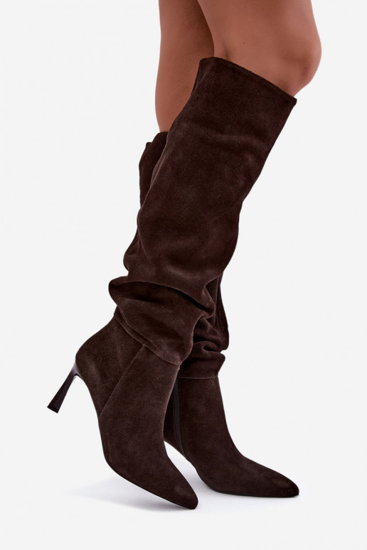 Botas altas de ante sintético Slouchy con tacones finos Vinceza 89170 en color chocolate