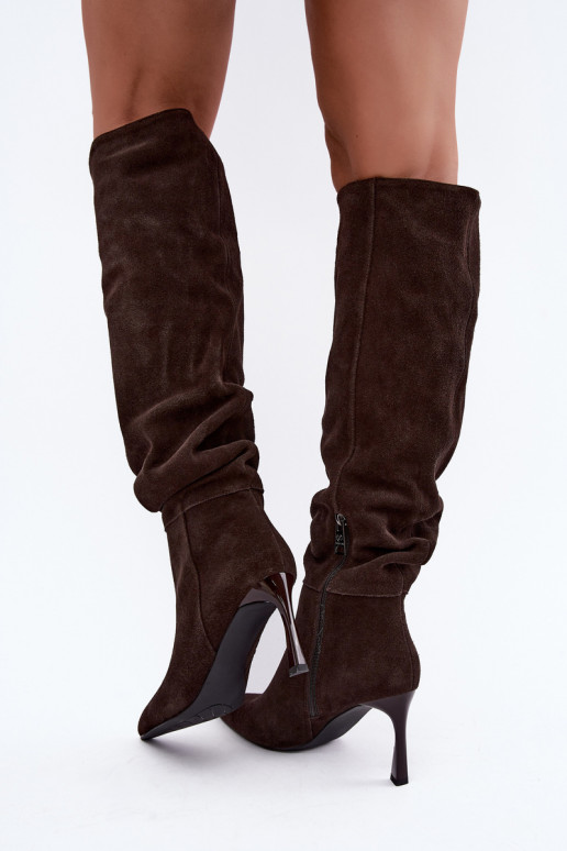 Botas altas de ante sintético Slouchy con tacones finos Vinceza 89170 en color chocolate