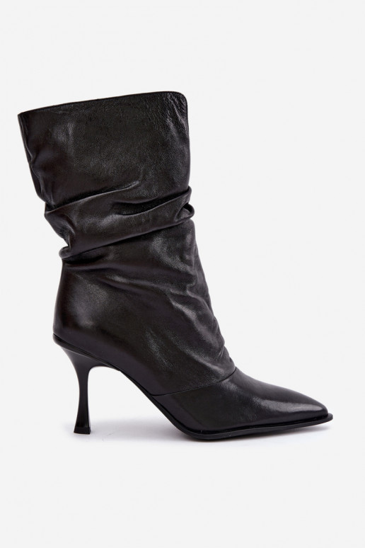Botines aislados en cuero natural Slouchy con tacones finos Vinceza 89166 en color negro