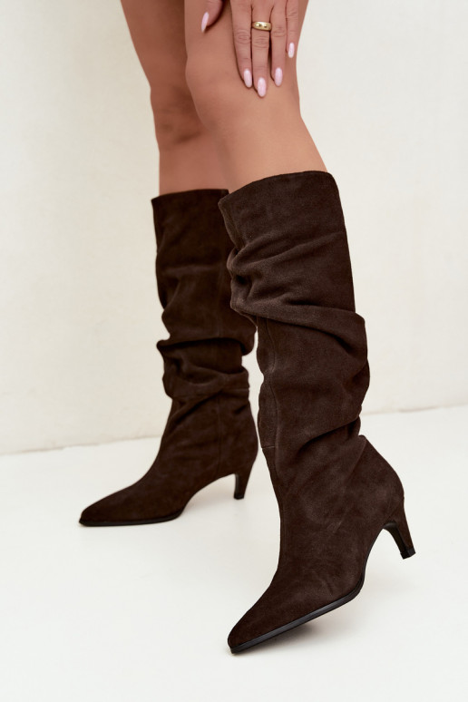 Botas altas de ante sintético aisladas Slouchy con tacones Vinceza 89167 en color chocolate