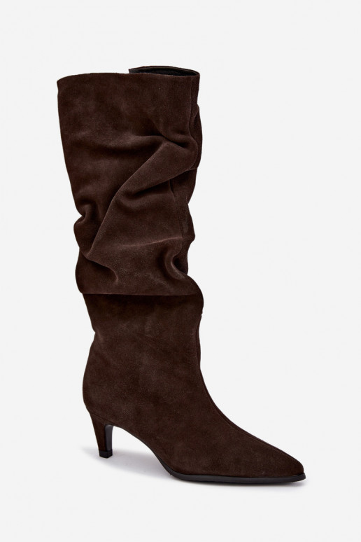 Botas altas de ante sintético aisladas Slouchy con tacones Vinceza 89167 en color chocolate