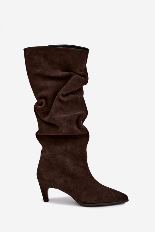 Botas altas de ante sintético aisladas Slouchy con tacones Vinceza 89167 en color chocolate