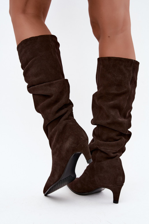 Botas altas de ante sintético aisladas Slouchy con tacones Vinceza 89167 en color chocolate