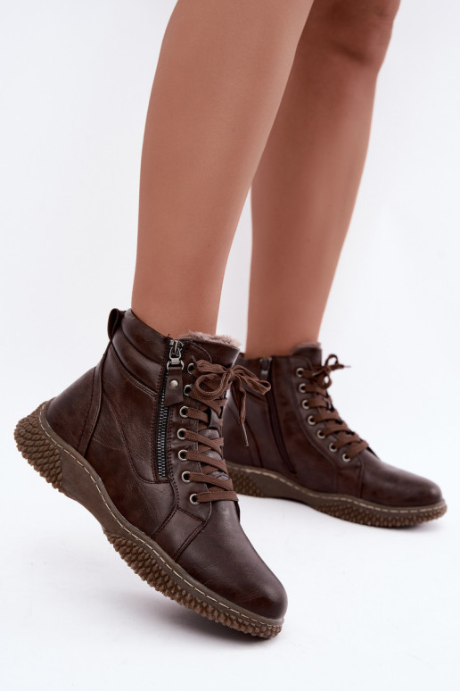 Botines aislados de mujer con pelo por dentro de cuero sintético en color marrón Ulverina