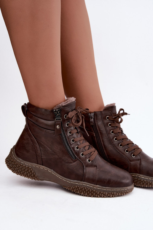 Botines aislados de mujer con pelo por dentro de cuero sintético en color marrón Ulverina
