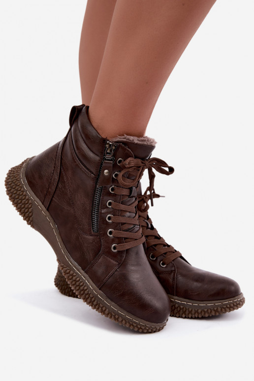 Botines aislados de mujer con pelo por dentro de cuero sintético en color marrón Ulverina
