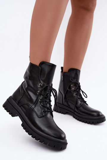 Botines de trabajo para mujer de cuero sintético, aislados, negros Amarelle