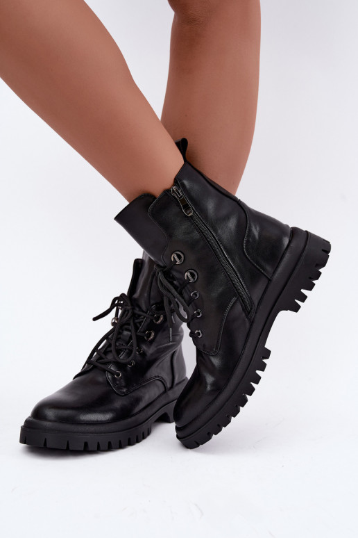 Botines de trabajo para mujer de cuero sintético, aislados, negros Amarelle