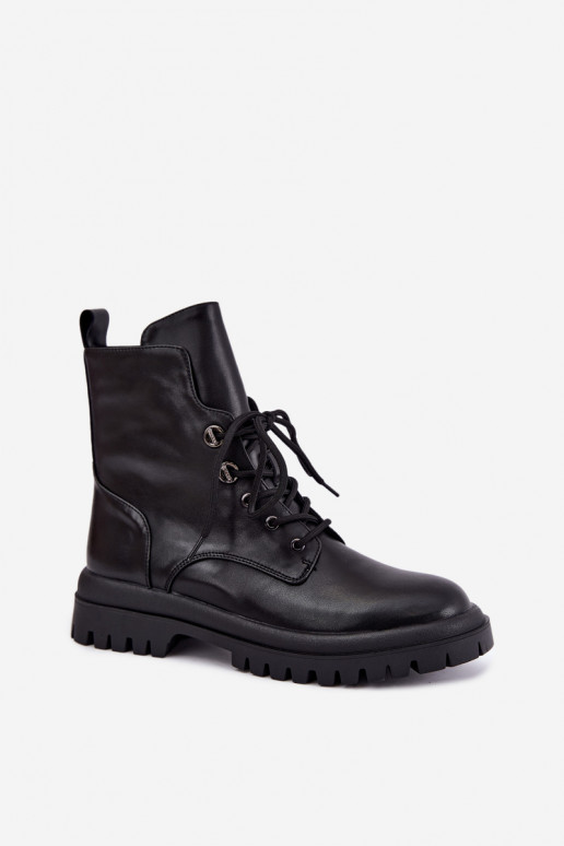 Botines de trabajo para mujer de cuero sintético, aislados, negros Amarelle