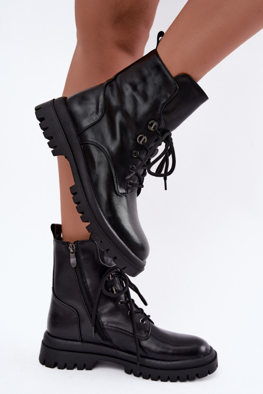 Botines de trabajo para mujer de cuero sintético, aislados, negros Amarelle