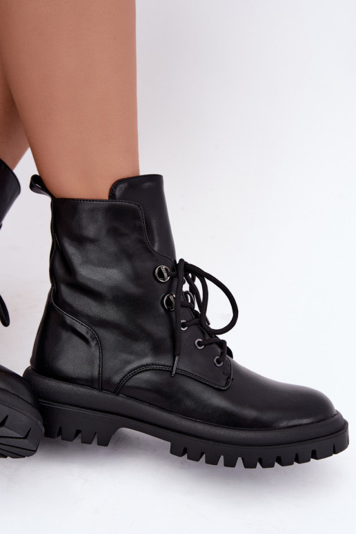 Botines de trabajo para mujer de cuero sintético, aislados, negros Amarelle