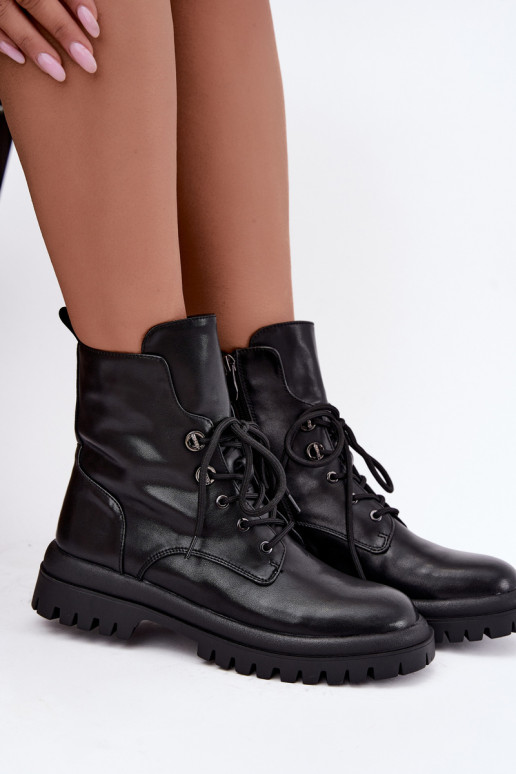 Botines de trabajo para mujer de cuero sintético, aislados, negros Amarelle