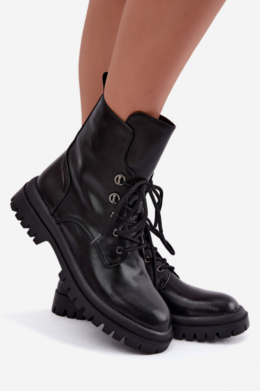 Botines de trabajo para mujer de cuero sintético, aislados, negros Amarelle