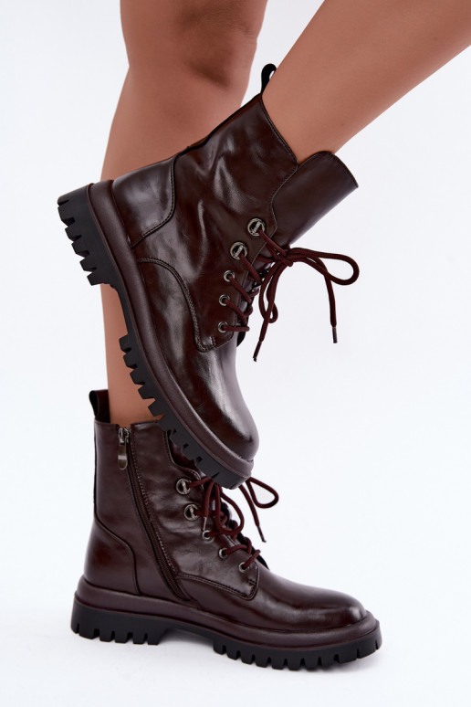 Botines de trabajo para mujer de cuero sintético, aislados, burdeos Amarelle
