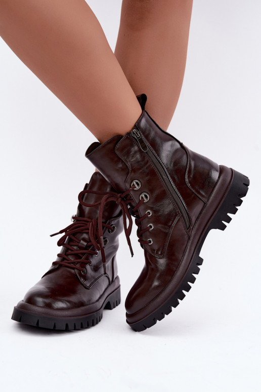 Botines de trabajo para mujer de cuero sintético, aislados, burdeos Amarelle