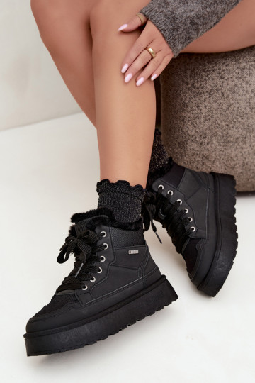 Botas de nieve negras para mujer con cordones y piel Big Star UU274167