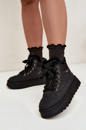 Botas de nieve negras para mujer con cordones y piel Big Star UU274167 2