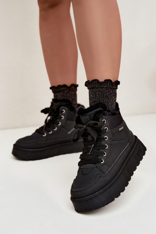 Botas de nieve negras para mujer con cordones y piel Big Star UU274167