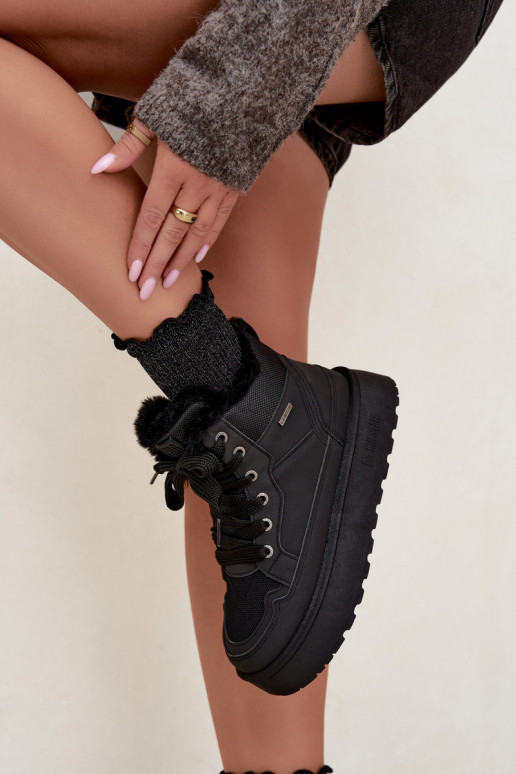 Botas de nieve negras para mujer con cordones y piel Big Star UU274167