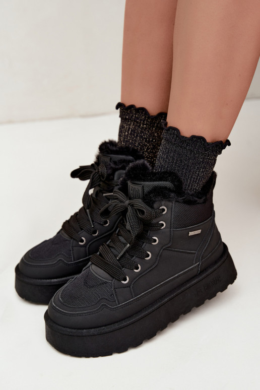 Botas de nieve negras para mujer con cordones y piel Big Star UU274167